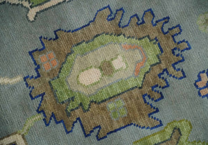 8x10 wool Vibrant Colorful Silver, Green and Light Peach Hand knotted Oushak Area Rug