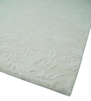 8x11 Beige and Silver Hand Woven and Carved Modern Art Silk Area Rug