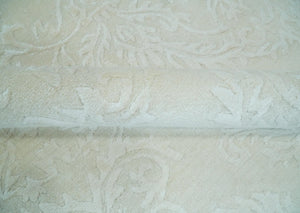 8x11 Beige and Silver Hand Woven and Carved Modern Art Silk Area Rug