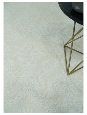 8x11 Beige and Silver Hand Woven and Carved Modern Art Silk Area Rug