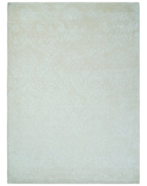 8x11 Beige and Silver Hand Woven and Carved Modern Art Silk Area Rug