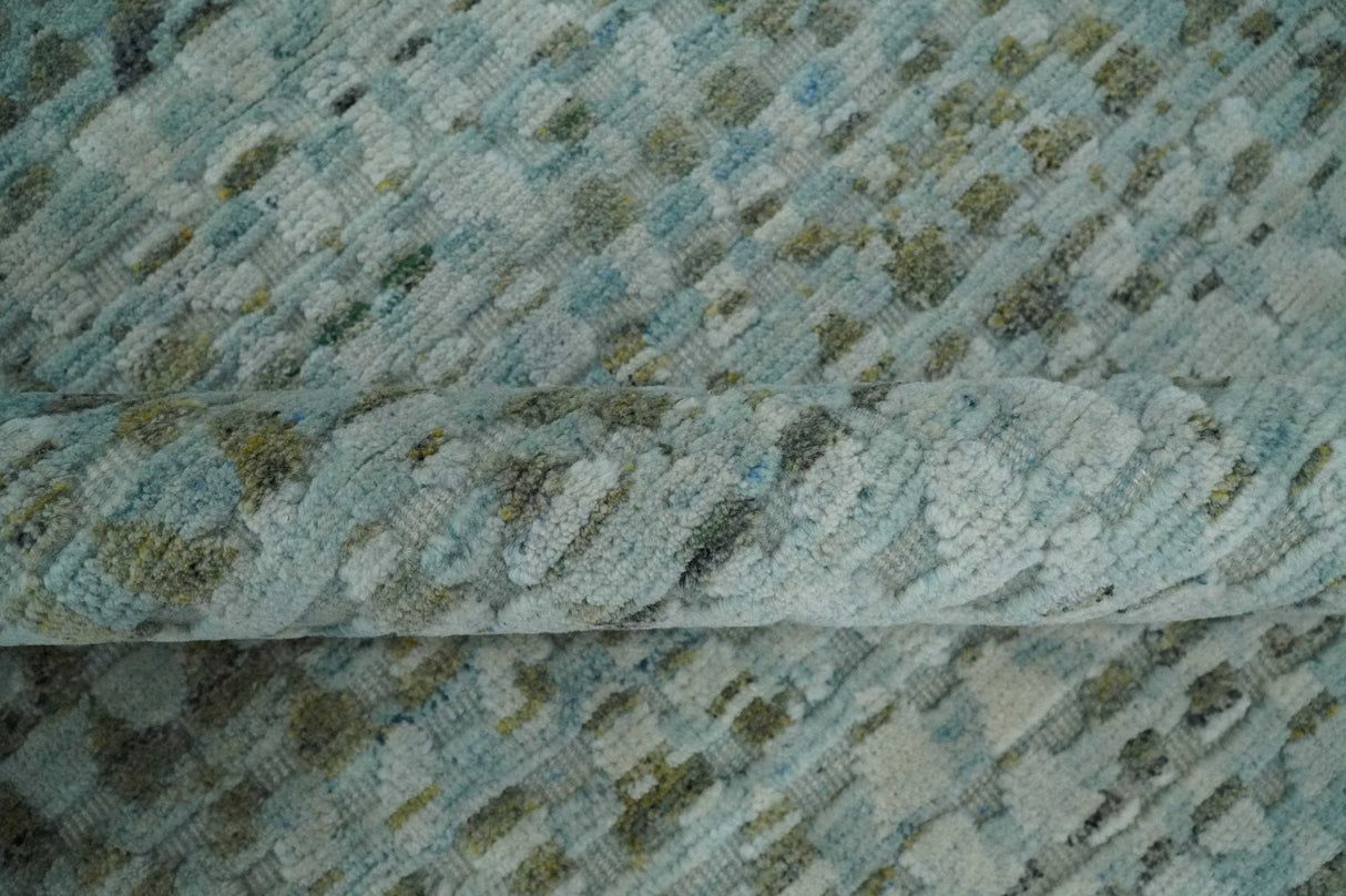 8x11 Contemporary Texture Blue, Silver and Green Hand knotted wool Area Rug