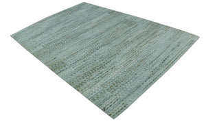 8x11 Contemporary Texture Blue, Silver and Green Hand knotted wool Area Rug