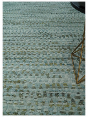 8x11 Contemporary Texture Blue, Silver and Green Hand knotted wool Area Rug