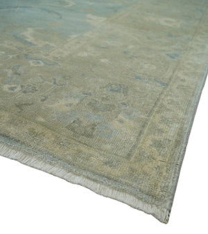 8x11 Hand Knotted Silver and Beige Traditional Wool Area Rug, Kids, Living Room and Bedroom Rug