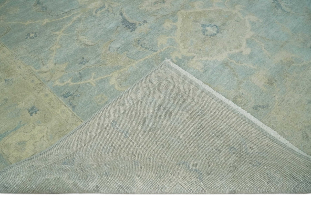 8x11 Hand Knotted Silver and Beige Traditional Wool Area Rug, Kids, Living Room and Bedroom Rug