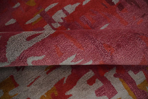 8x11 Red Modern Abstract Hand Tufted Wool and Art Silk Area Rug