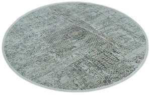 8x8 Round Beige, Gray and Charcoal Antique Finish Vintage look Art Silk Area Rug