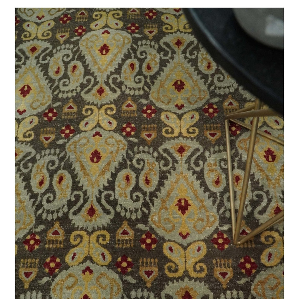 8x8 Round Fine Hand Knotted Brown and Beige Traditional Style Antique Wool Rug