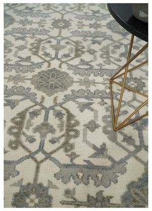 8x9 Hand Knotted Ivory and Silver Oriental Oushak Traditional Wool Area Rug