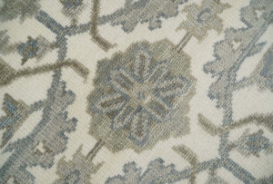 8x9 Hand Knotted Ivory and Silver Oriental Oushak Traditional Wool Area Rug
