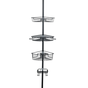 4 Tier Rustproof Shower Caddy Corner Organizer with Adjustable Shelves and Tension Pole