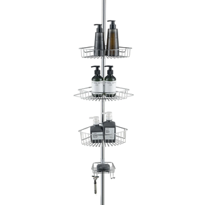 4 Tier Rustproof Shower Caddy Corner Organizer with Adjustable Shelves and Tension Pole