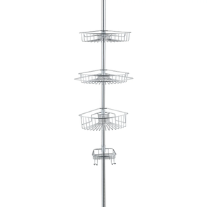 4 Tier Rustproof Shower Caddy Corner Organizer with Adjustable Shelves and Tension Pole