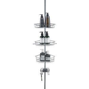 4 Tier Rustproof Shower Caddy Corner Organizer with Adjustable Shelves and Tension Pole