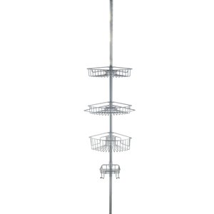 4 Tier Rustproof Shower Caddy Corner Organizer with Adjustable Shelves and Tension Pole