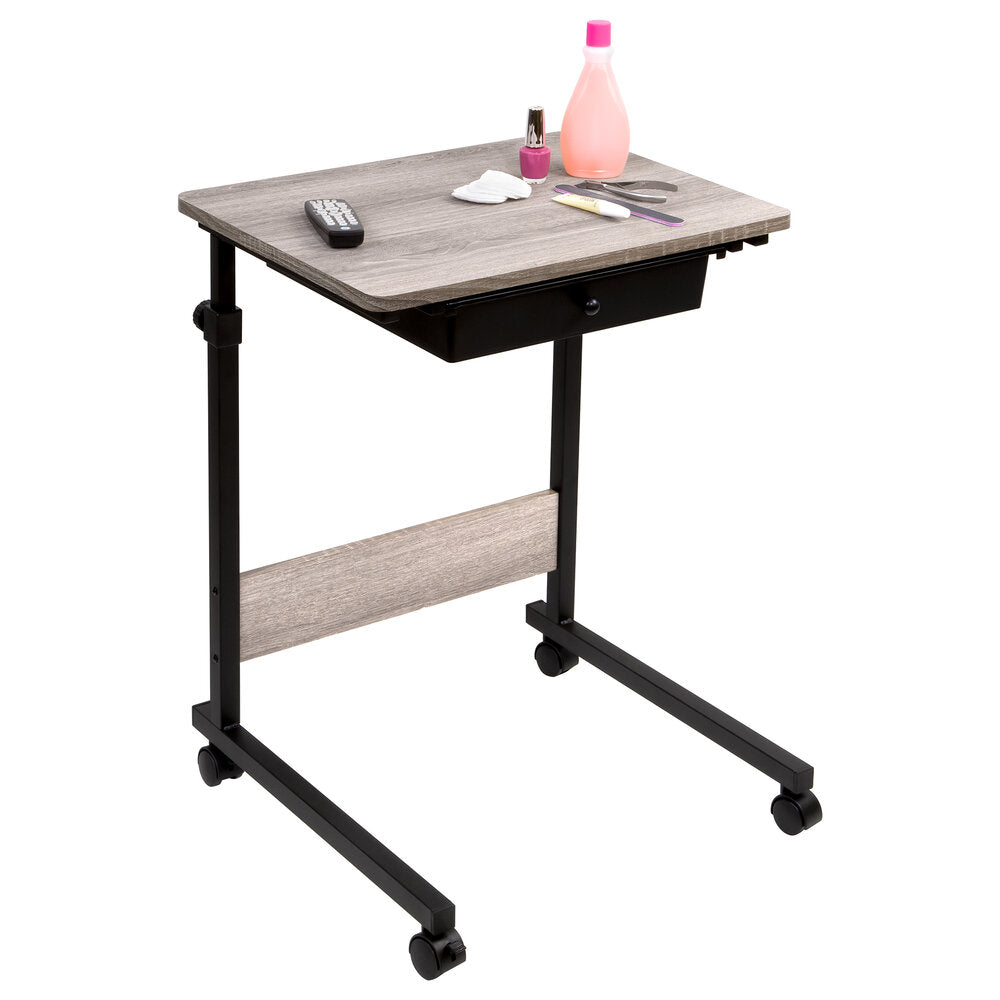 Adjustable Overbed Bedside Table with Wheels