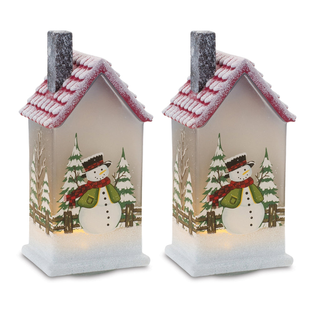 9" LED Lighted House with Snowman (Set of 2) - Tuesday Morning - Decorative Objects