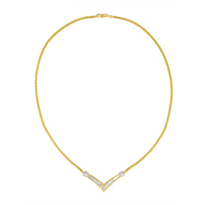 10K Yellow and White Gold 1/2 Cttw Princess Cut Diamond Channel-Set â€œVâ€ Shape 18" Franco Chain Necklace (H-I Color, SI2-I1 Clarity)