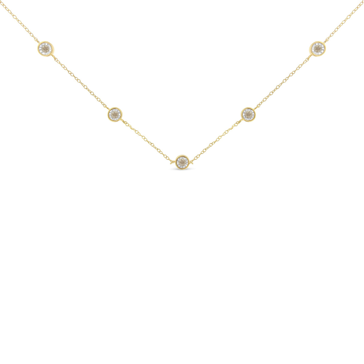 Yellow Color Plated Sterling Silver Diamond Station Necklace (1/2 cttw, K-L Color, I2-I3 Clarity)