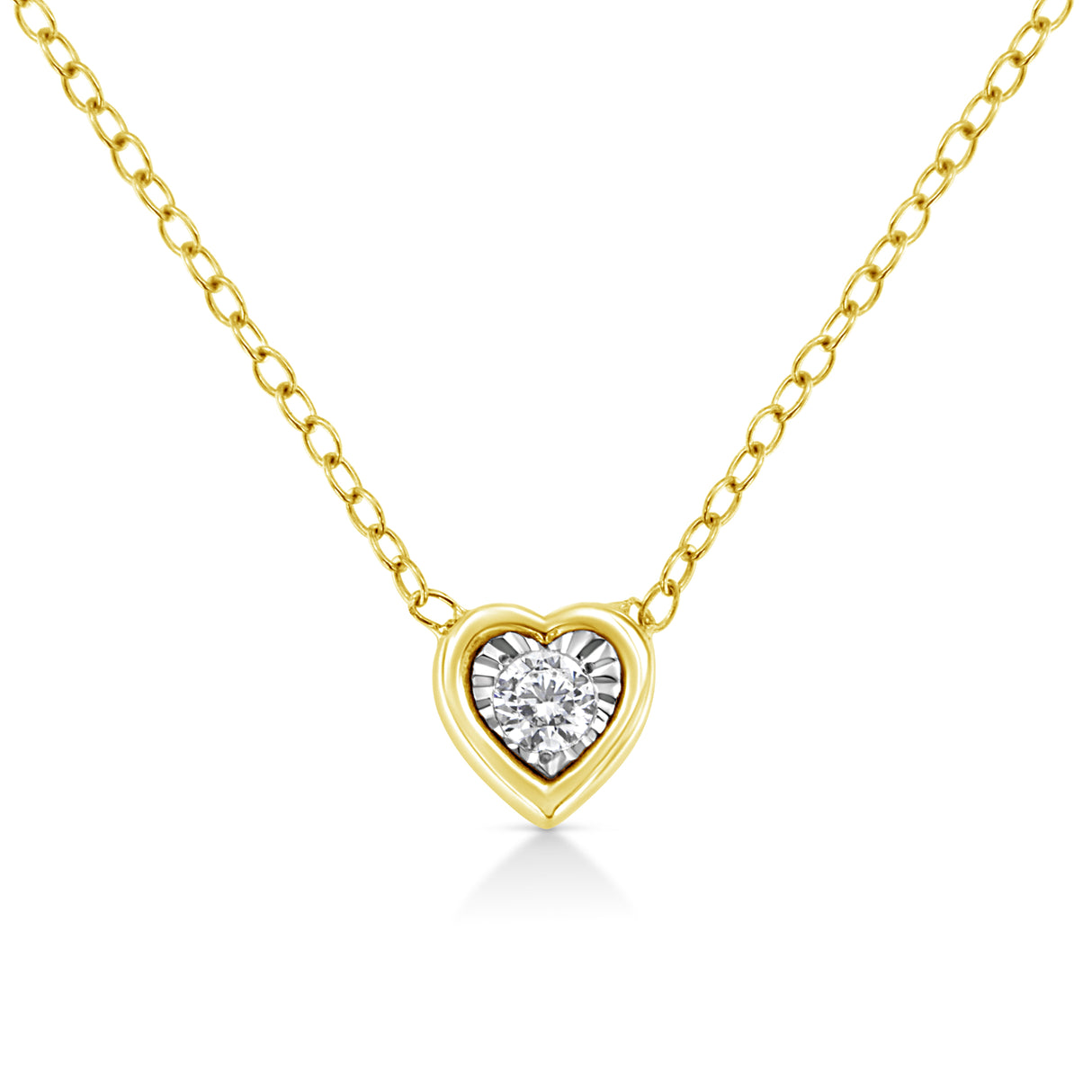 10K Yellow Gold Plated .925 Sterling Silver 1/10 Cttw Miracle Set Round Diamond Square Box Shape 18" Pendant Necklace (K-L Color, I2-I3 Clarity)