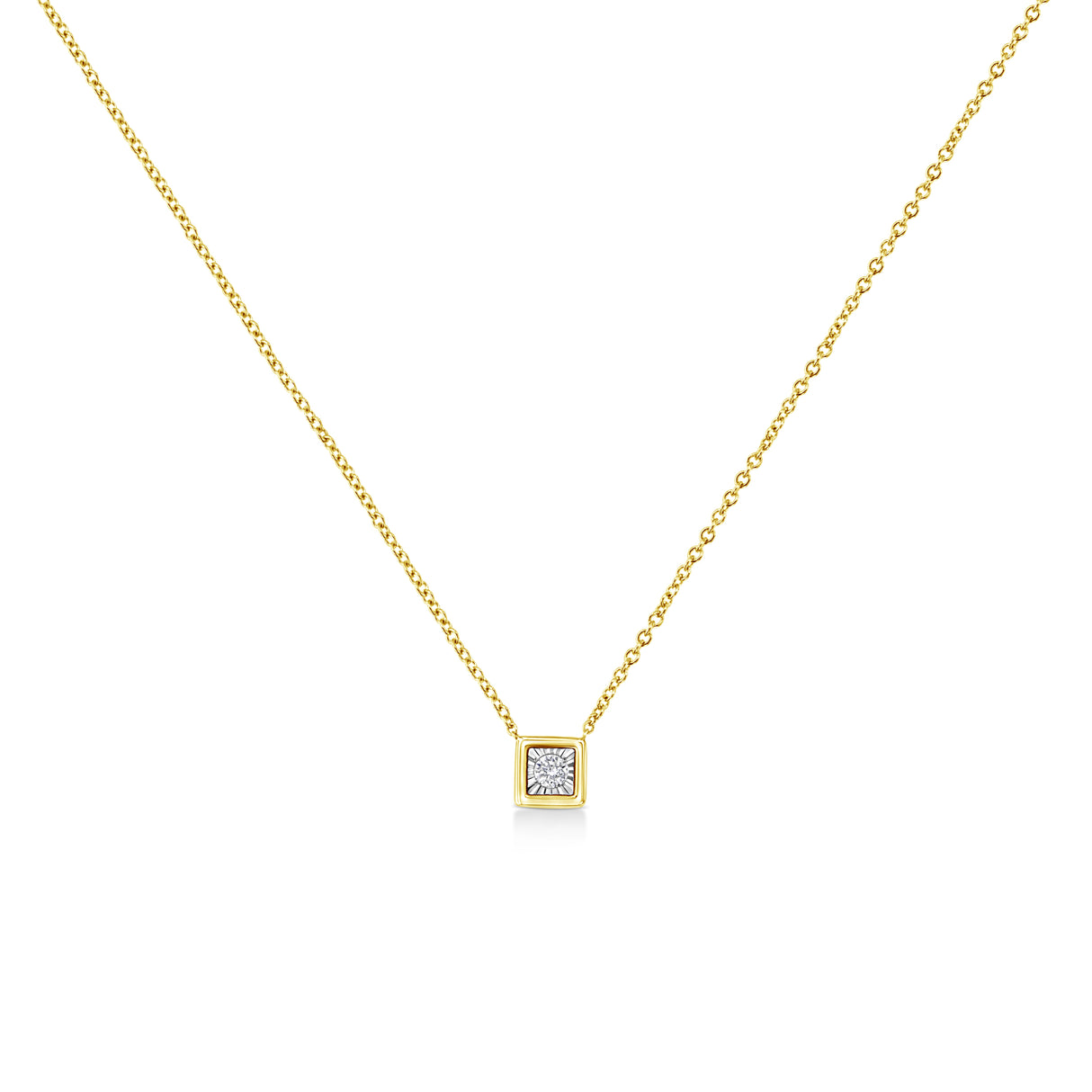 10K Yellow Gold Plated .925 Sterling Silver 1/10 Cttw Miracle Set Round Diamond Square Box Shape 18" Pendant Necklace (K-L Color, I2-I3 Clarity)