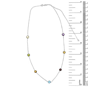14K White Gold Bezel Set Mixed Gemstone 7 Station Adjustable 18"-24" Necklace