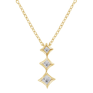 10K White Gold 1/5 Cttw Princess Cut Diamond 3 Stone Drop 18" Pendant Necklace (H-I Color, SI2-I1 Clarity)