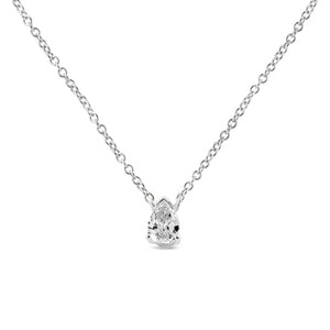 14K White Gold 1/5 Cttw Pear Shape Solitaire Diamond 18" Pendant Necklace (G-H Color, VS2-SI1 Clarity)