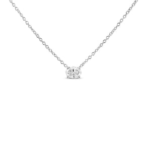 14K White Gold Lab Grown Oval Solitaire Diamond East West 18" Pendant Necklace (F-G Color, VS2-SI1 Clarity)