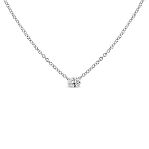 14K White Gold Lab Grown Oval Solitaire Diamond East West 18" Pendant Necklace (F-G Color, VS2-SI1 Clarity)