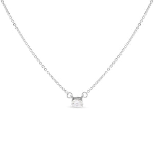 14K White Gold 1/4 Cttw Lab Grown Oval Solitaire Diamond East West 18" Pendant Necklace (G-H Color, VS2-SI1 Clarity)