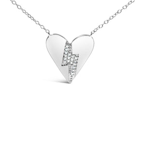 .925 Sterling Silver Diamond Broken Heart Pendant Necklace (H-I Color, I1-I2 Clarity) - 18" Inches