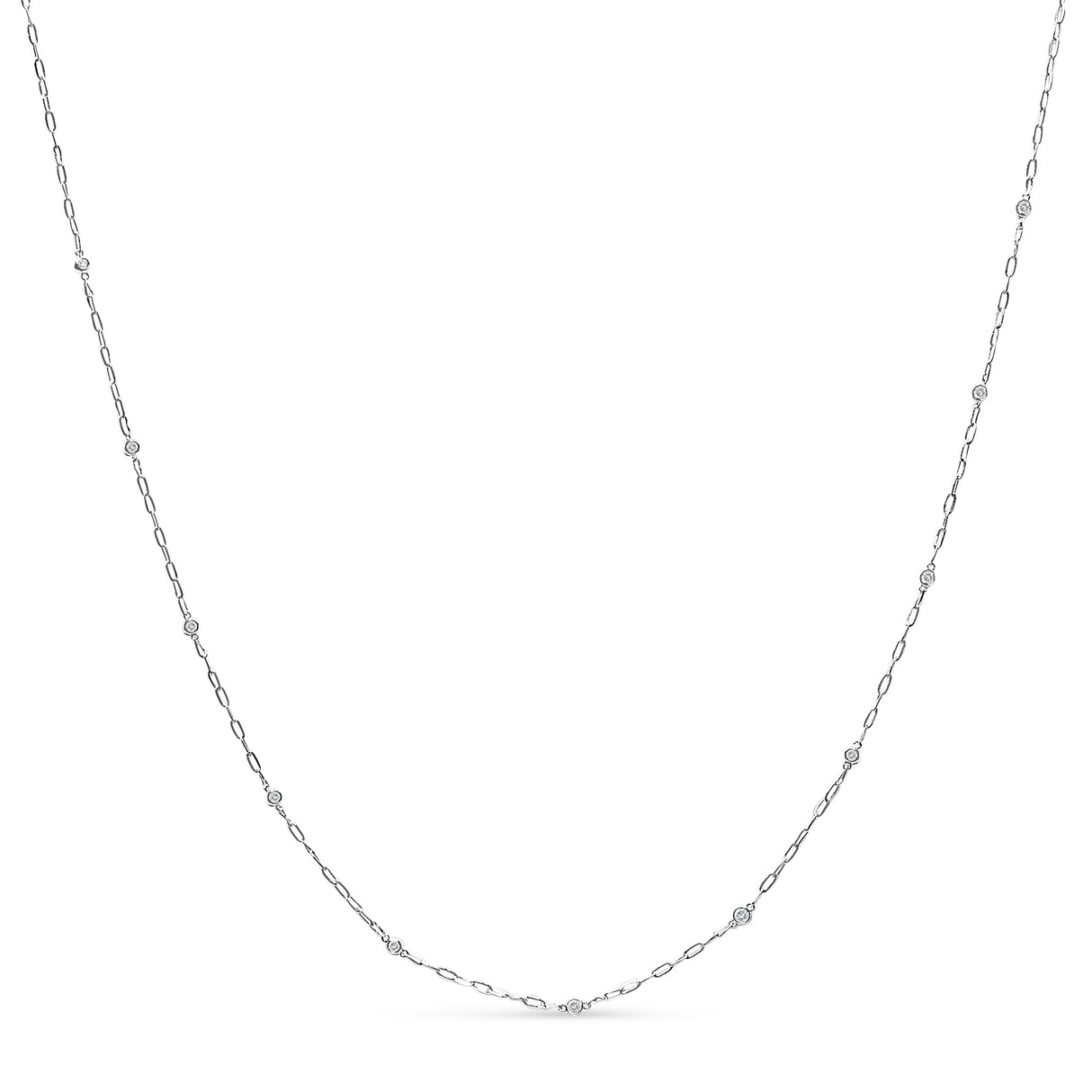 14K White Gold 1/2 Cttw Diamond Bezel Station Paperclip Chain Necklace (H-I Color, SI1-SI2 Clarity) - 18"