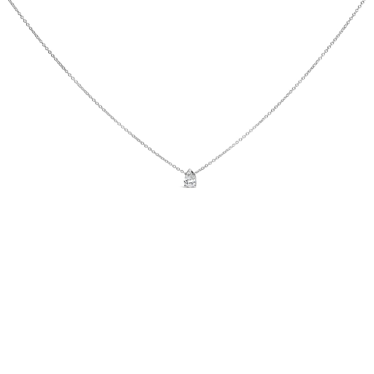 14K White Gold 1/2 Cttw Pear Shape Lab-Grown Diamond 3-Prong Solitaire Pendant Necklace 18 Inch (F-G Color, VS2-SI1 Clarity)