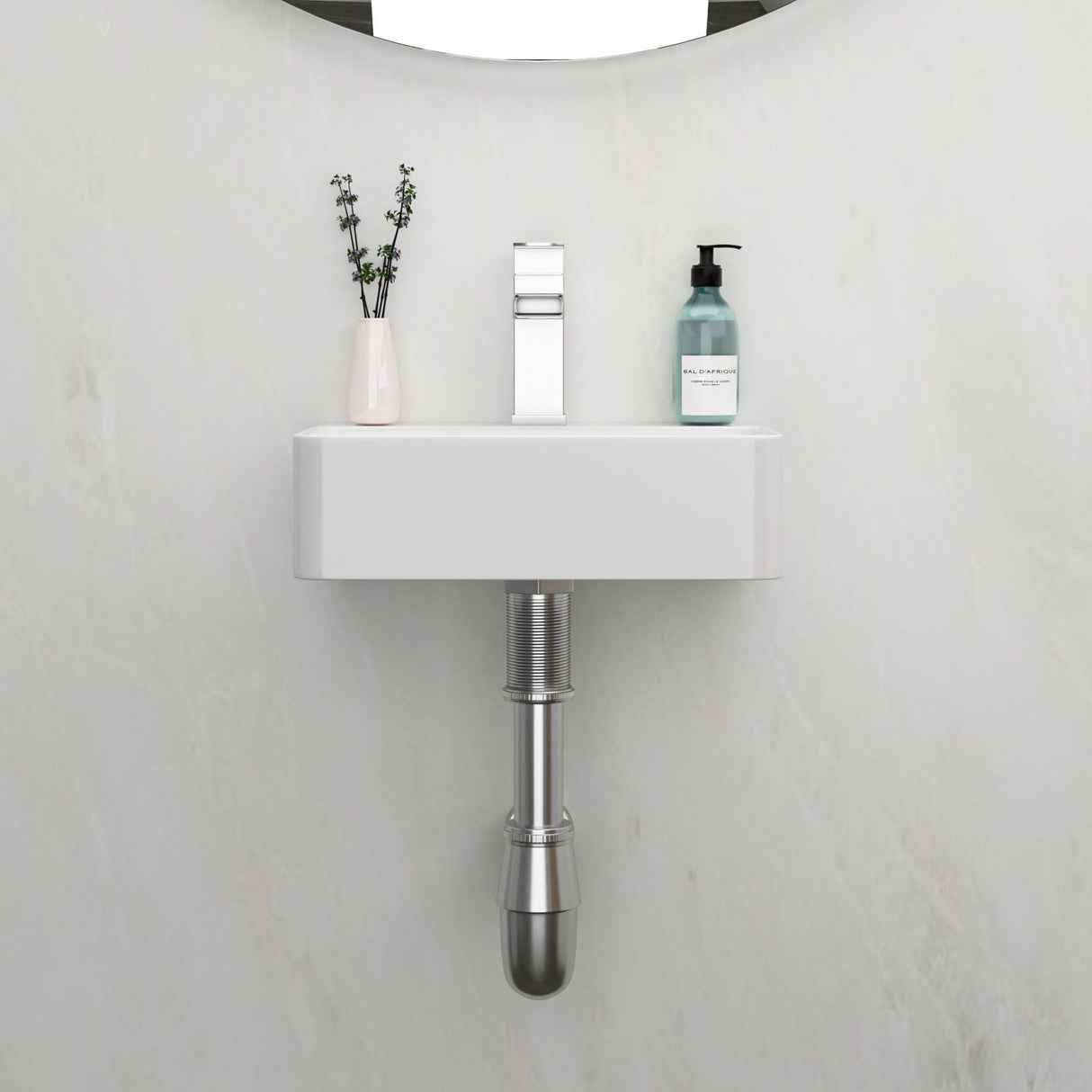 Ceramic Rectangle Wall Mount Bathroom Sink With Single Faucet Hole