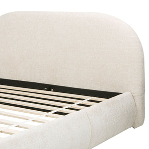 Archie Puffy Grounded Upholstered Platform Bed with Rounded Headboard - Green, White, Beige
