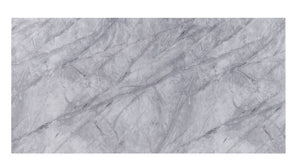 Satinka - Dining Table - Light Gray Printed Faux Marble Top & Mirrored Silver