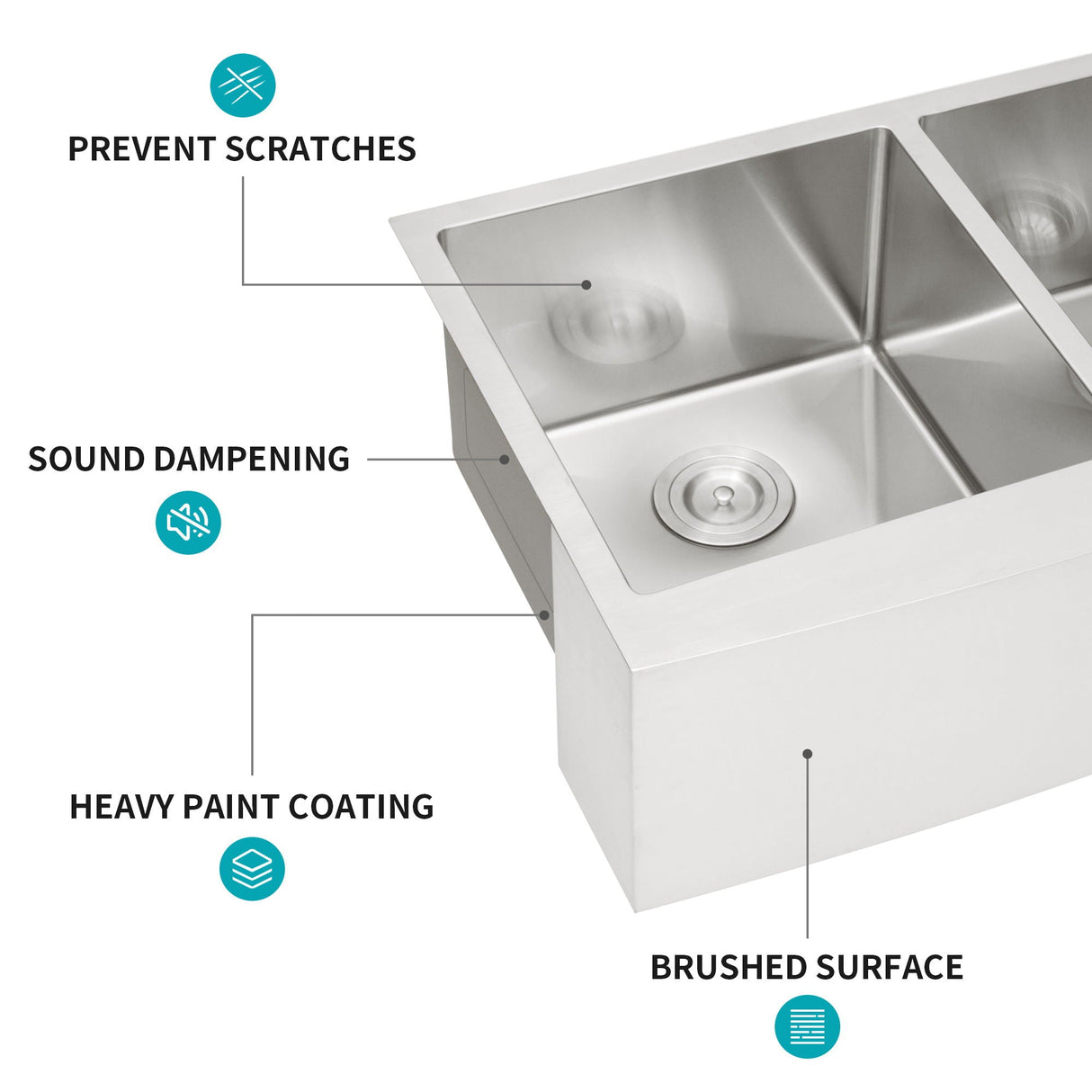 Double Bowl Farmhouse Sink, Stainless Steel Apron Front Kitchen Sink 16 Gauge - Brushed Nickel