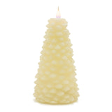 White glittered pine tree candle 8"h