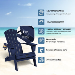 Folding Adirondack Chair Wood Texture Navy Blue