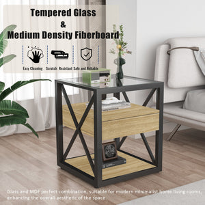 Set of 2 Modern End Tables with Drawer - Nightstands for Bedroom & Living Room