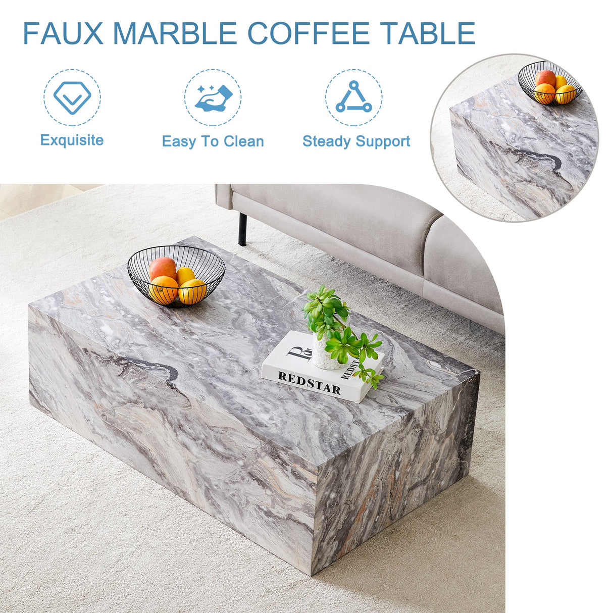 Elegant Grey Stone Pattern Coffee Table