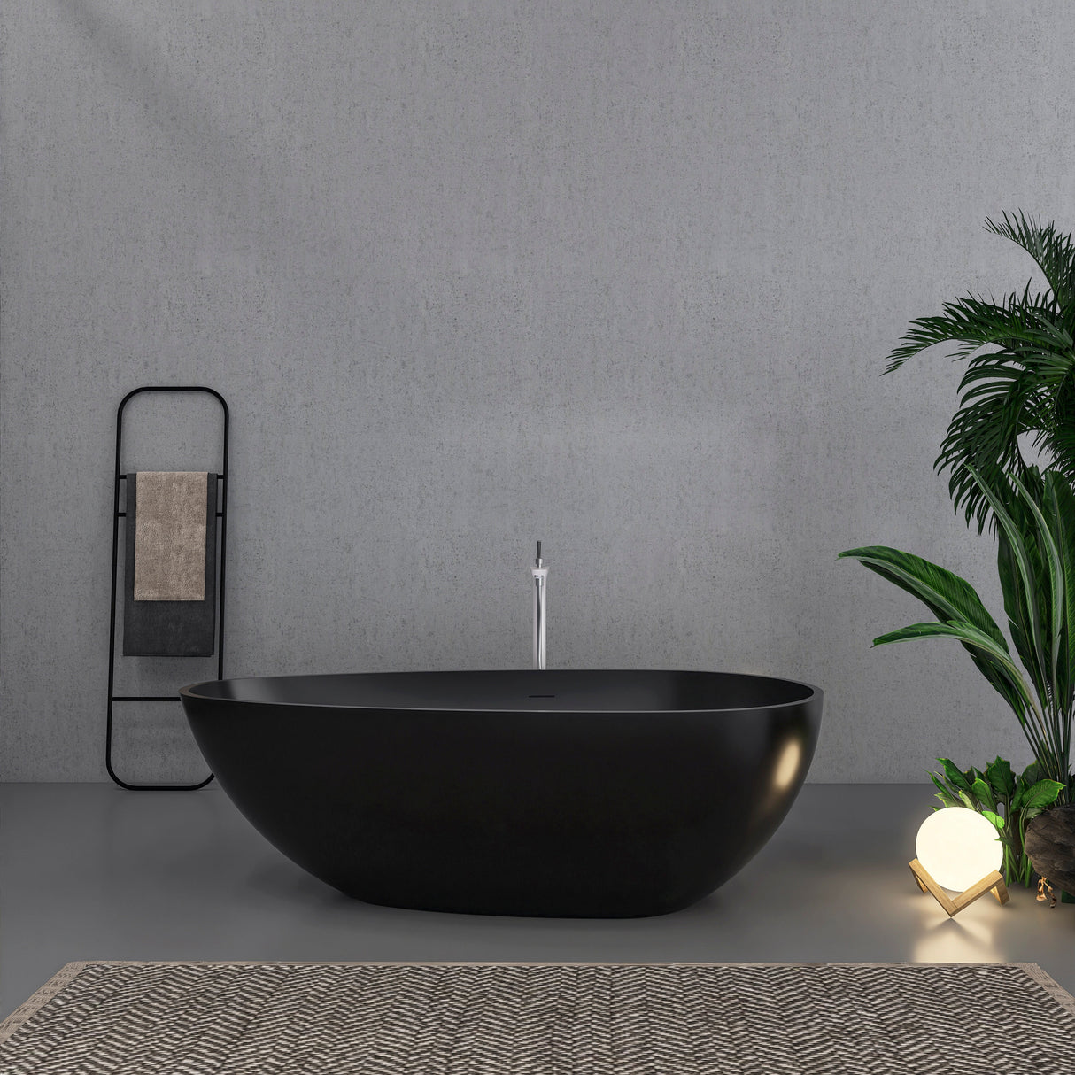 67 Inch Freestanding Solid Surface Soaking Bathtub