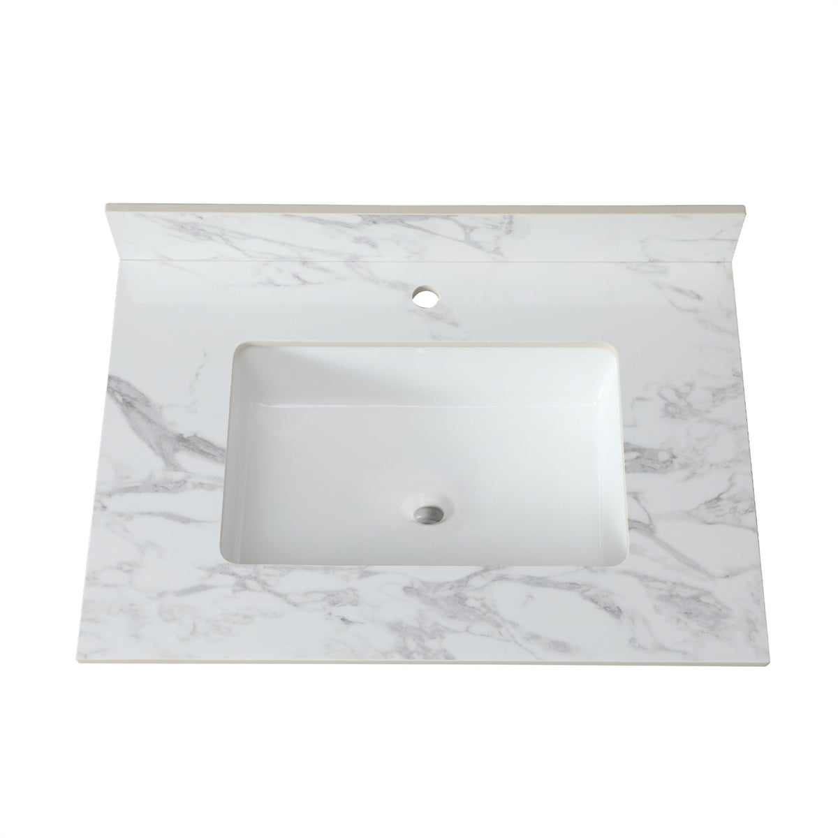 Elegant Bathroom Vanity Top With Rectangular Ceramic Sink And Backsplash