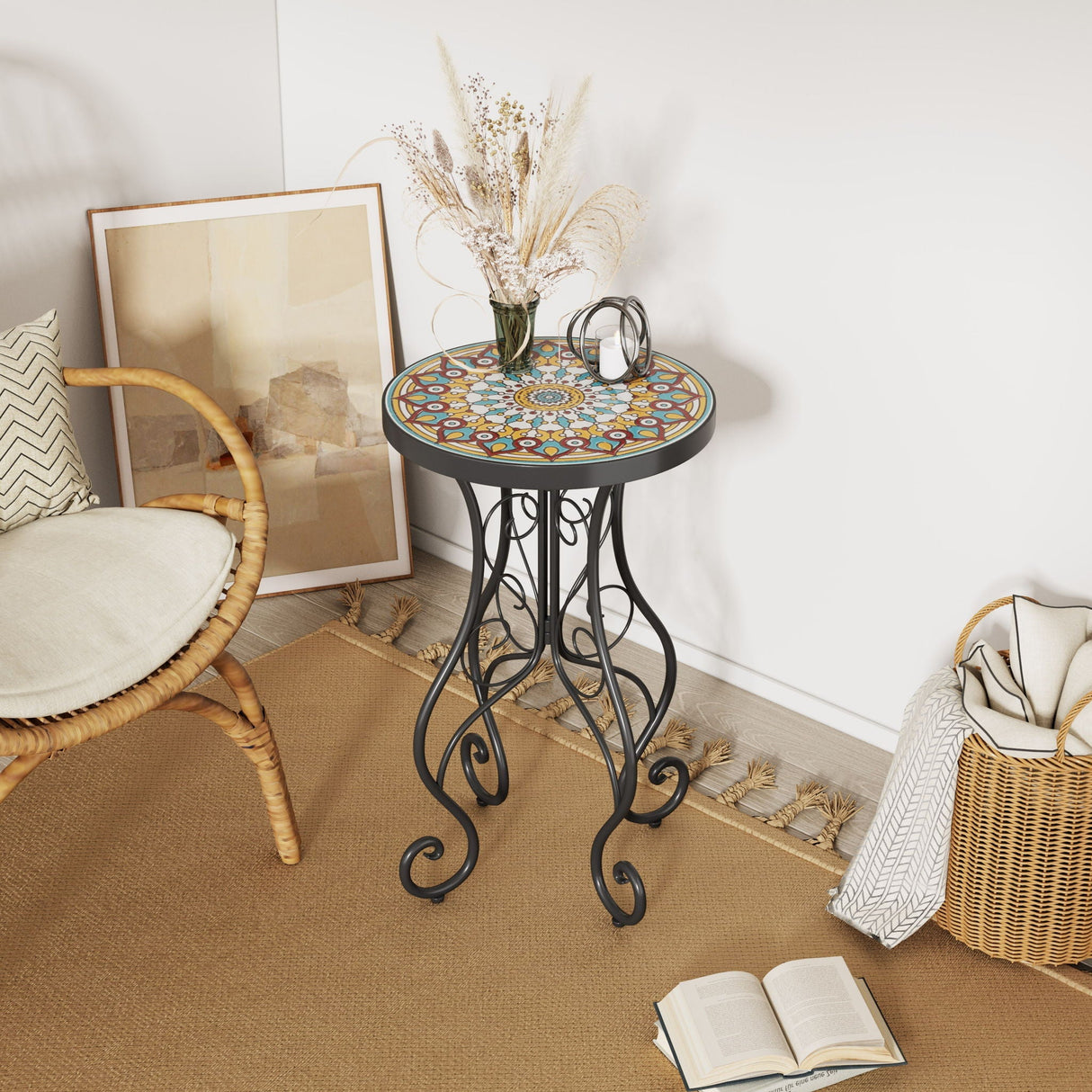 Colorful Outdoor Side Table With Ceramic Tile Top