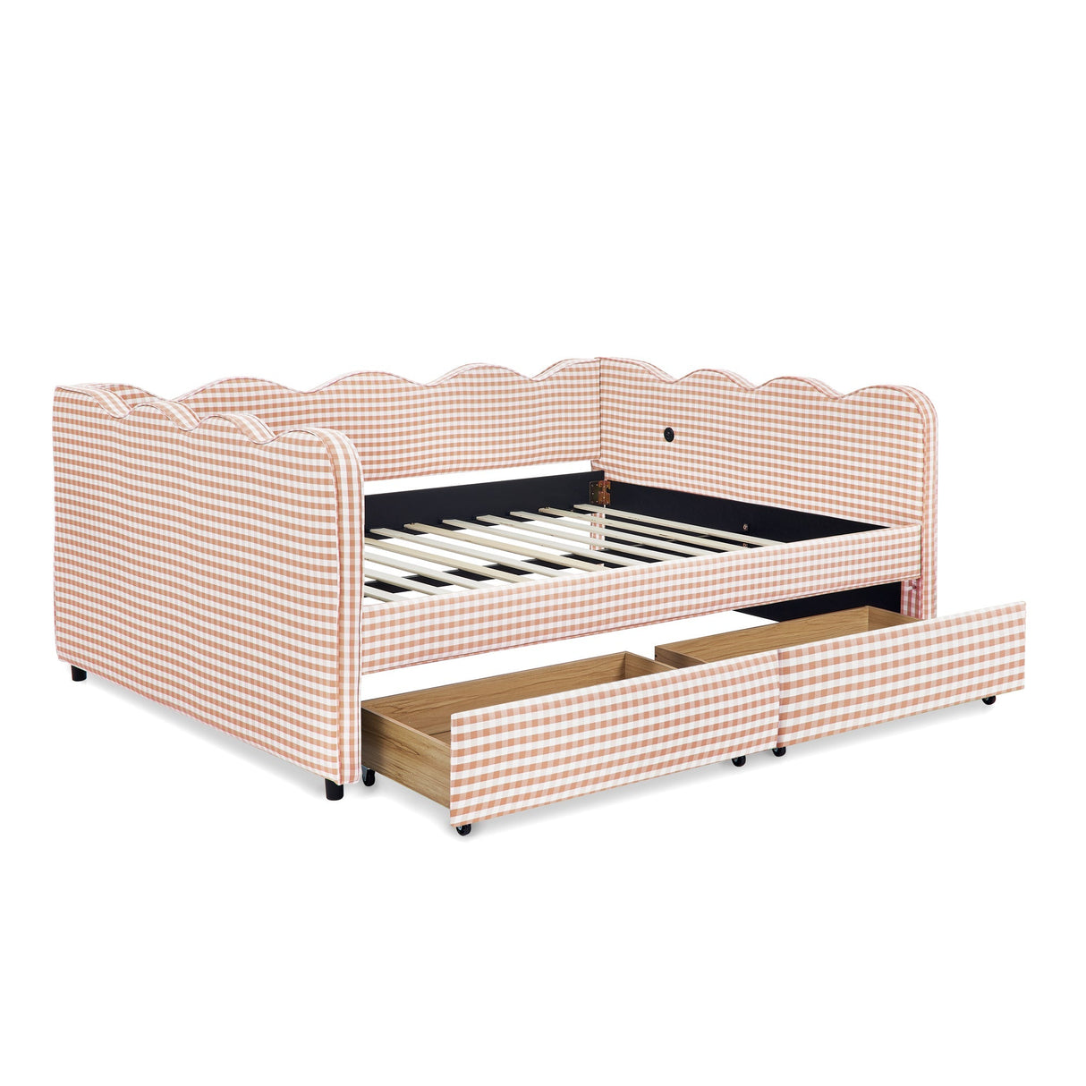Full Size Cozy Gingham Daybed with Two Storage Drawers