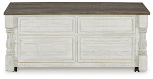 Havalance - Lift Top Cocktail Table with Storage Drawers - White / Gray
