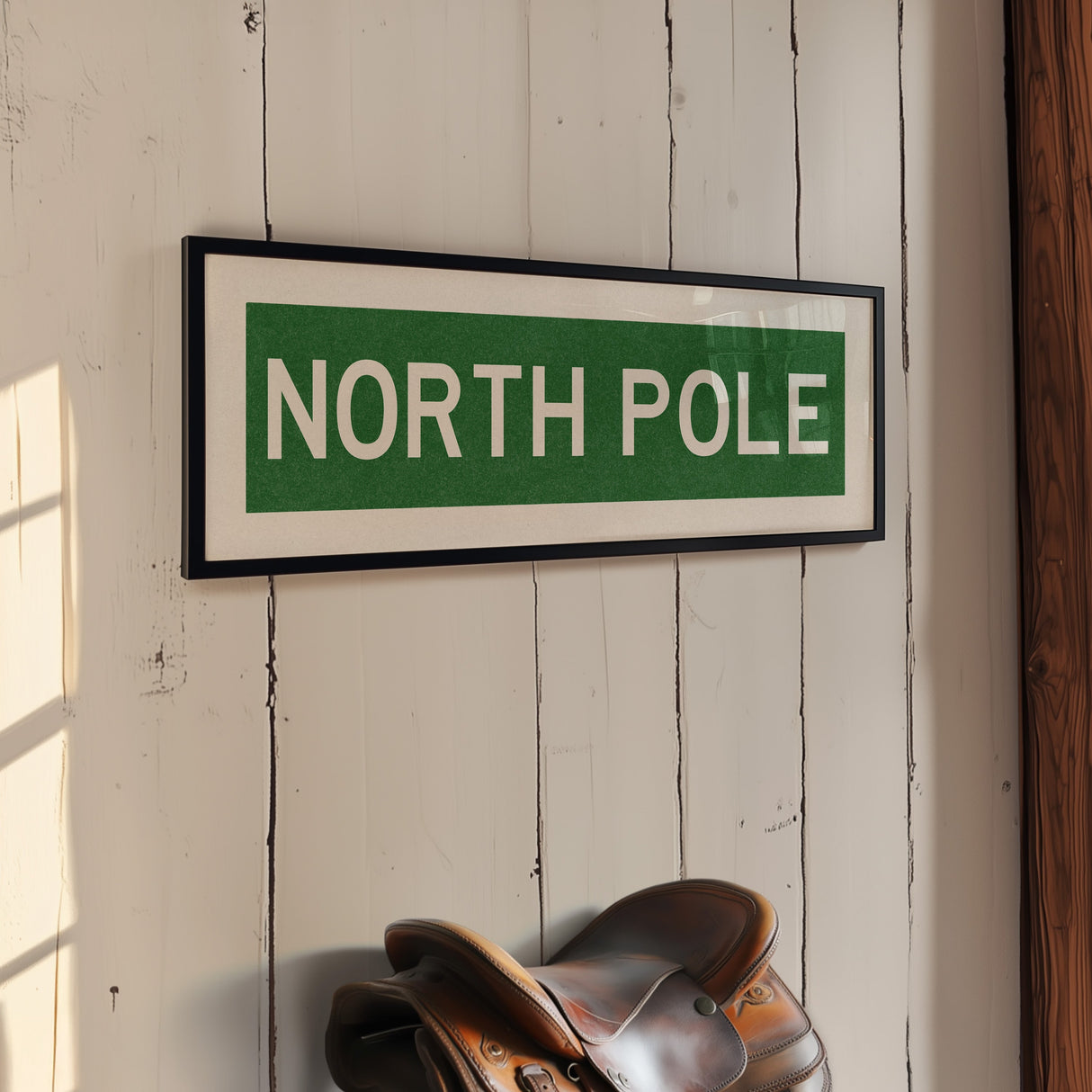 Framed North Pole Green Christmas Art Print