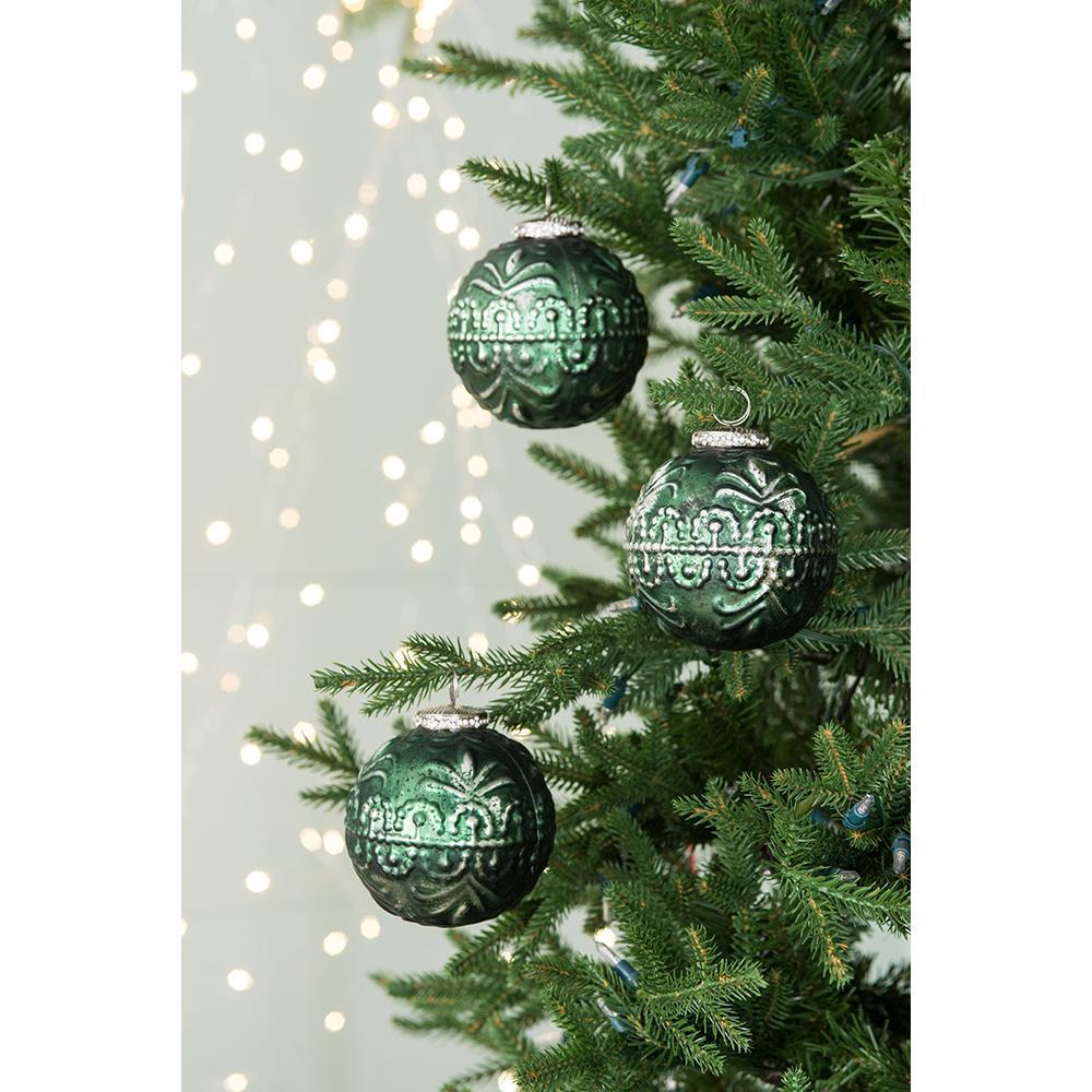 Christmas Ball Ornaments Glass Set of 6 Green Holiday Decor